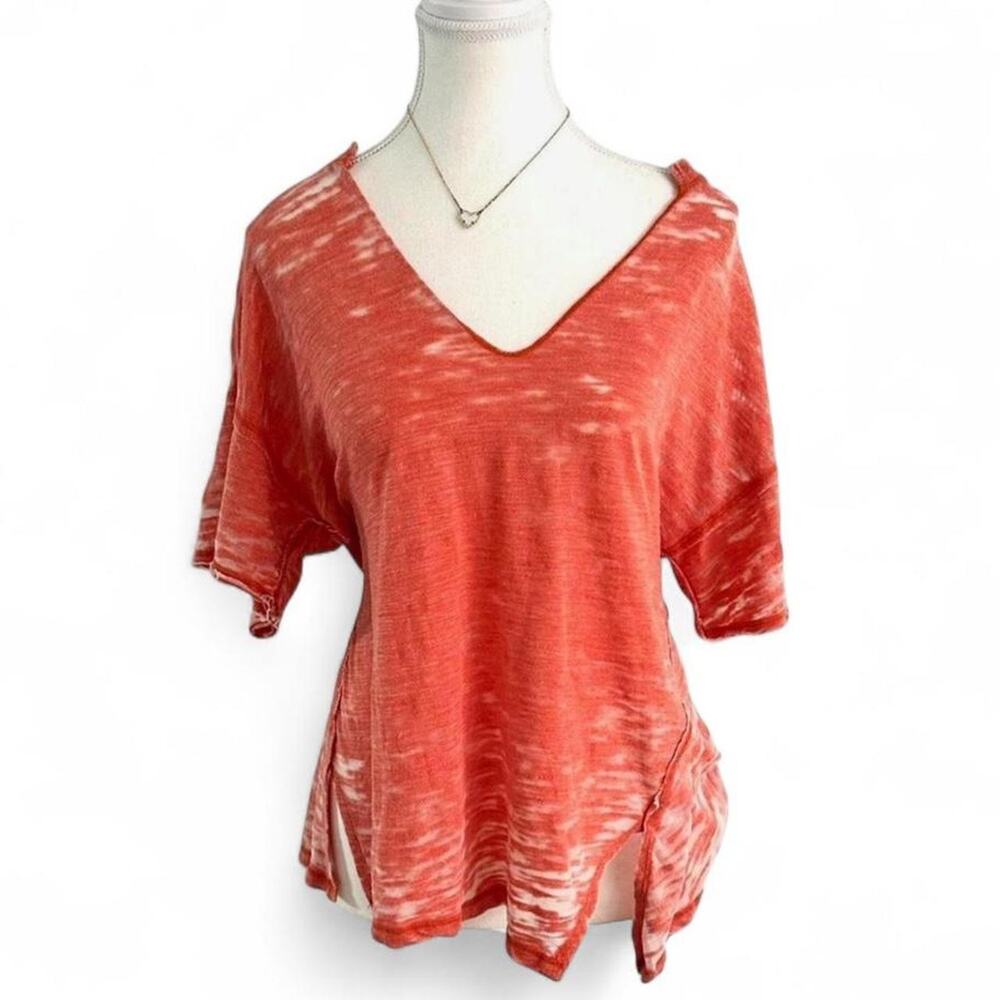 Free People Oversized Casual Going Out V Neck Short Sleeve T Shirt Size XS